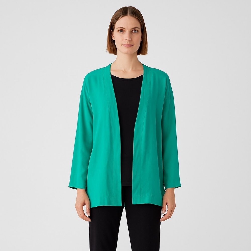 Viewpoint 100% Silk Teal Open Front Cardigan